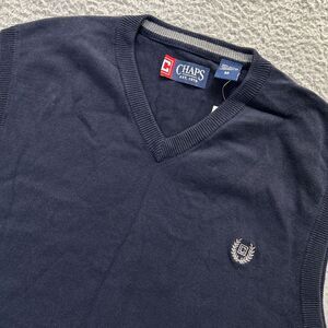 Chaps Sweater Vest Mens Medium Navy Blue Cotton V Neck Classic Preppy‎ Stretch